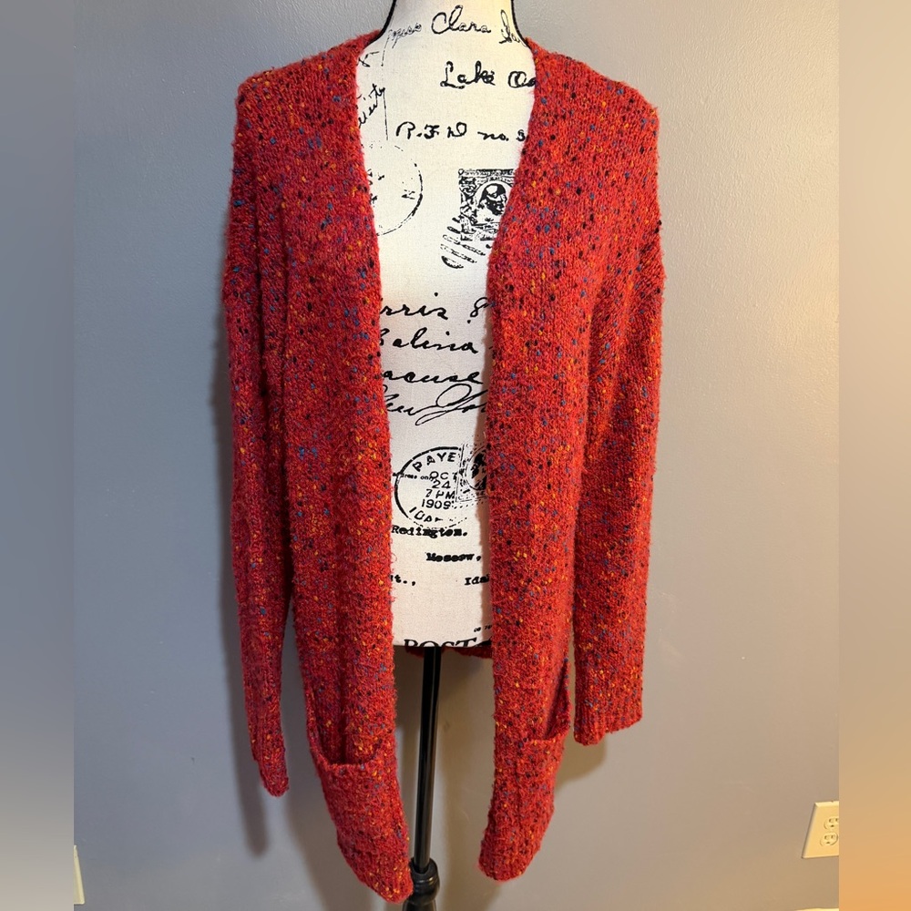 MARGEAUX & ELLIE DEEP RED LONG OPEN CARDIGAN SZ L